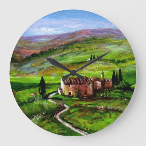 TUSCANY LANDSCAPE WITH GREEN HILLS LARGE CLOCK
