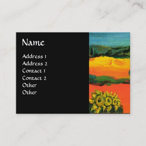 TUSCANY LANDSCAPE WITH SUNFLOWERS Black Business Card