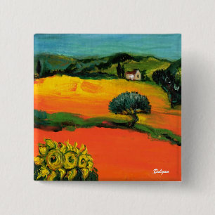 TUSCANY LANDSCAPE WITH SUNFLOWERS BUTTON