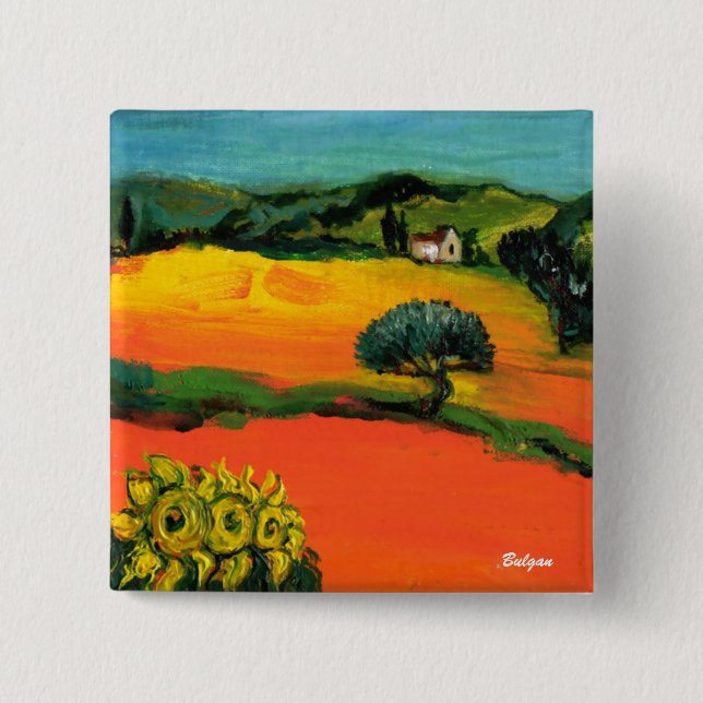 TUSCANY LANDSCAPE WITH SUNFLOWERS BUTTON (Front)