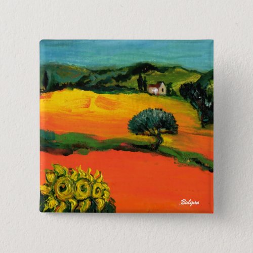 TUSCANY LANDSCAPE WITH SUNFLOWERS BUTTON