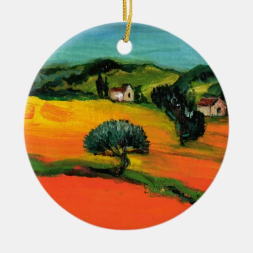 TUSCANY LANDSCAPE WITH SUNFLOWERS CERAMIC ORNAMENT