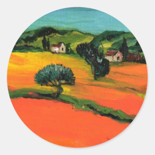 TUSCANY LANDSCAPE WITH SUNFLOWERS CLASSIC ROUND STICKER