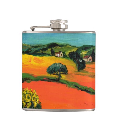 TUSCANY LANDSCAPE WITH SUNFLOWERS HIP FLASK