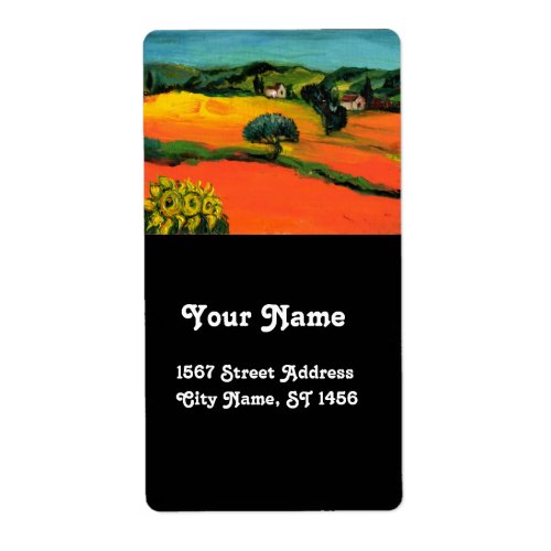 TUSCANY LANDSCAPE WITH SUNFLOWERS LABEL