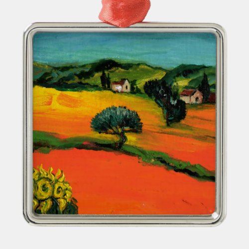 TUSCANY LANDSCAPE WITH SUNFLOWERS METAL ORNAMENT