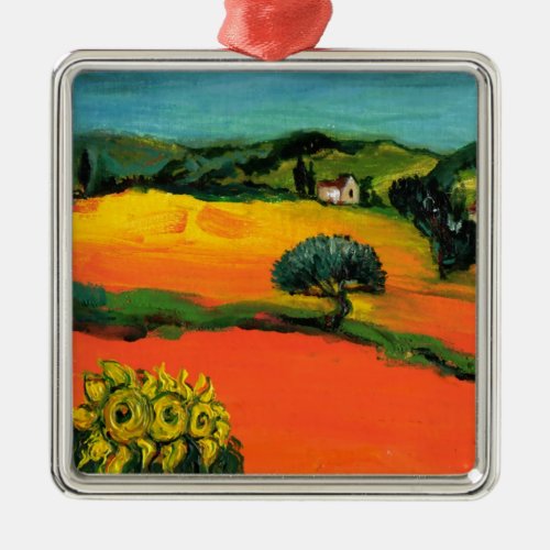 TUSCANY LANDSCAPE WITH SUNFLOWERS METAL ORNAMENT