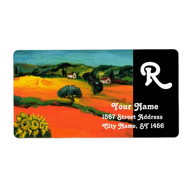 TUSCANY LANDSCAPE WITH SUNFLOWERS Monogram Label (Front)