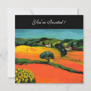 TUSCANY LANDSCAPE WITH SUNFLOWERS orange black Invitation