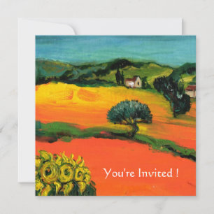 TUSCANY LANDSCAPE WITH SUNFLOWERS orange black Invitation