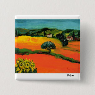 TUSCANY LANDSCAPE WITH SUNFLOWERS PINBACK BUTTON