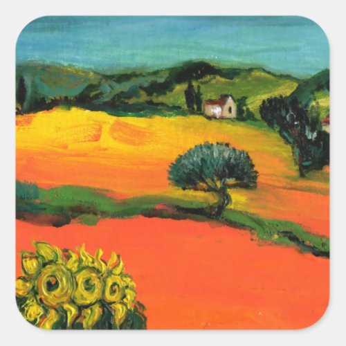 TUSCANY LANDSCAPE WITH SUNFLOWERS SQUARE STICKER