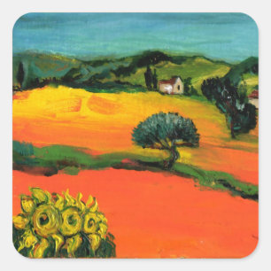 TUSCANY LANDSCAPE WITH SUNFLOWERS SQUARE STICKER
