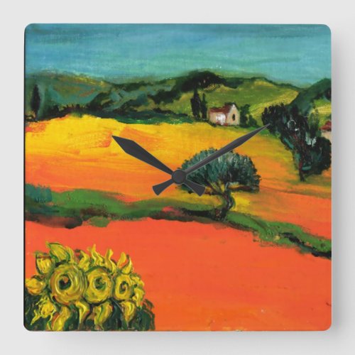 TUSCANY LANDSCAPE WITH SUNFLOWERS SQUARE WALL CLOCK