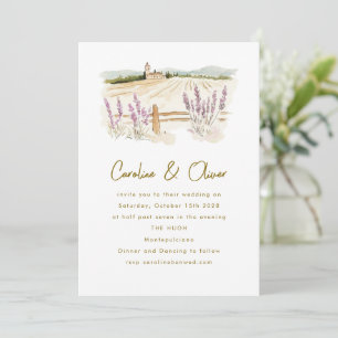 Tuscany Lavender Destination Watercolor Wedding Invitation