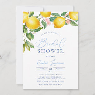 Tuscany Lemons Blue Tile Pattern Bridal Shower Invitation