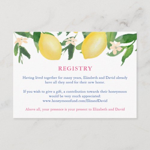 Tuscany Lemons Blue Tiles Registry or Wishing Well Enclosure Card