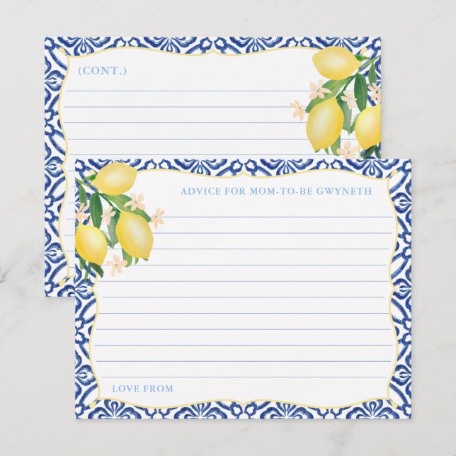 Tuscany Lemons Boy Baby Shower Advice for Mom Card (Front/Back)
