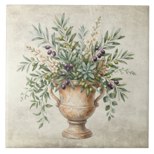 Tuscany Mediterranean Urn Olives Rustic Ceramic Tile