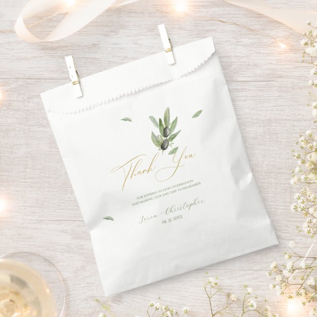  Tuscany Olive Leaves Branch-Thank You Favor Bag (Clipped)