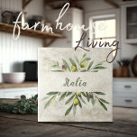 Tuscany Rustic Olive & Branches Italia Script Ceramic Tile<br><div class="desc">Bella Cucina Rustic watercolor olive bouquet of branches & leaves.   Mix & match with other tiles in this same coordinating theme to create your perfect look.   100% customer satisfaction with "Zazzle" every day.</div>
