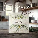 Tuscany Rustic Olives Italia Brown Script Ceramic Tile<br><div class="desc">Bella Cucina Rustic watercolor olive bouquet of branches & leaves. Done in a coordinating brown script.  Mix & match with other tiles in this same coordinating theme to create your perfect look.   100% customer satisfaction with "Zazzle" every day.</div>