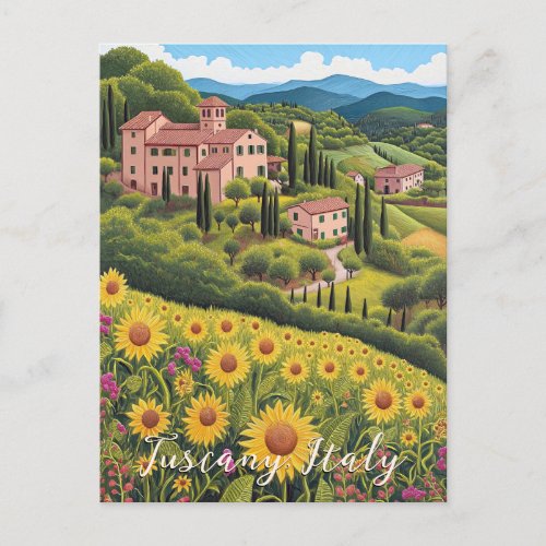 Tuscany Sunflower Valley  Italy Travel  Art Postcard