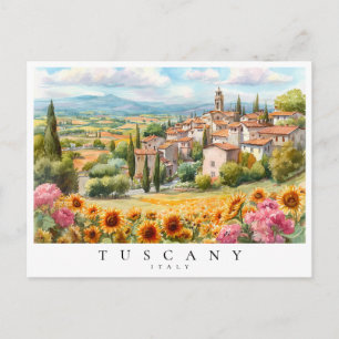 Tuscany Sunflowers Watercolor Italy Travel Postcard