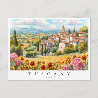 Tuscany Sunflowers Watercolor Italy Travel Postcard