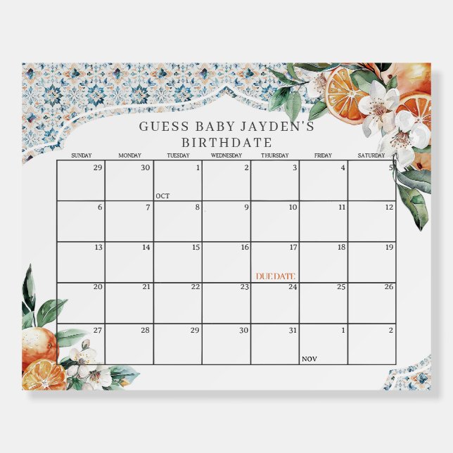 Tuscany Tile Citrus Baby Shower Guess the Due Date Foam Board (Front)