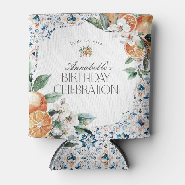 Tuscany Tile Citrus Italian Birthday Party Barware Can Cooler (Front)