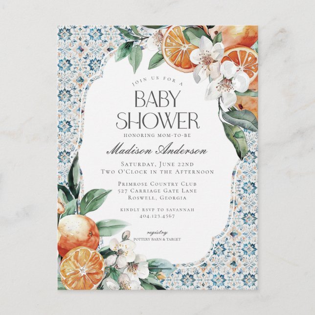 Tuscany Tile Coastal Italian Baby Shower Invite (Front)