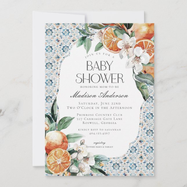 Tuscany Tile Coastal Italian Baby Shower Invite (Front)