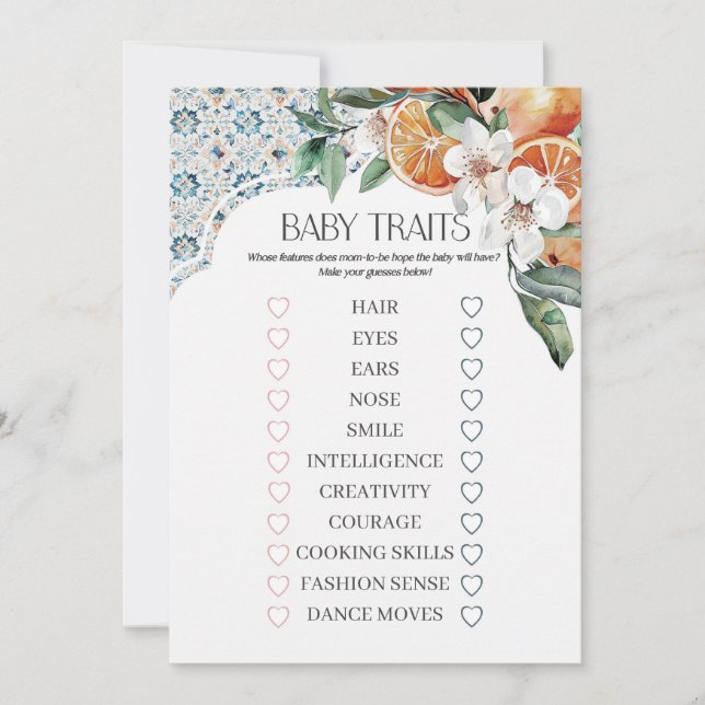 Tuscany Tile Coastal Italian Baby Traits Game Invi Invitation (Front)