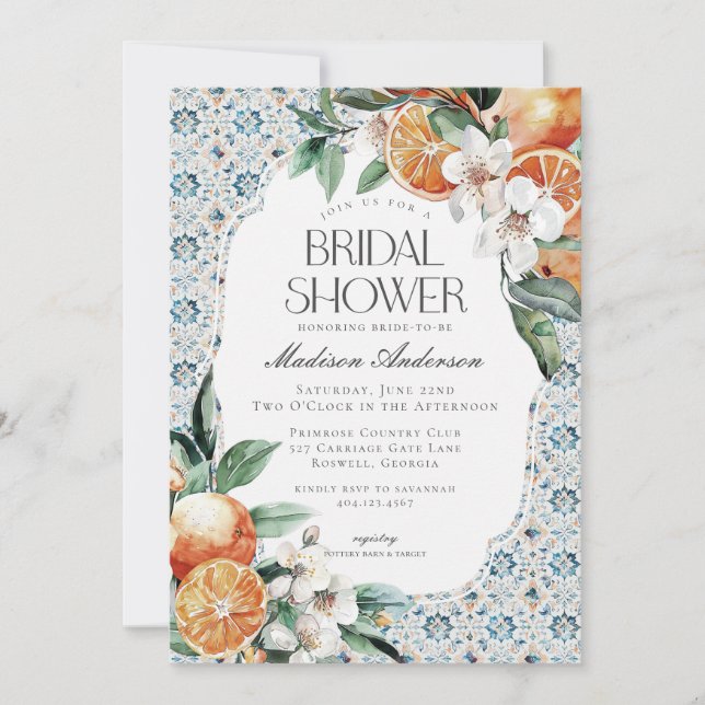 Tuscany Tile Coastal Italian Bridal Shower Invite (Front)