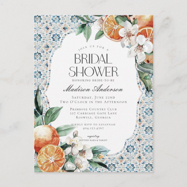 Tuscany Tile Coastal Italian Bridal Shower Invite (Front)