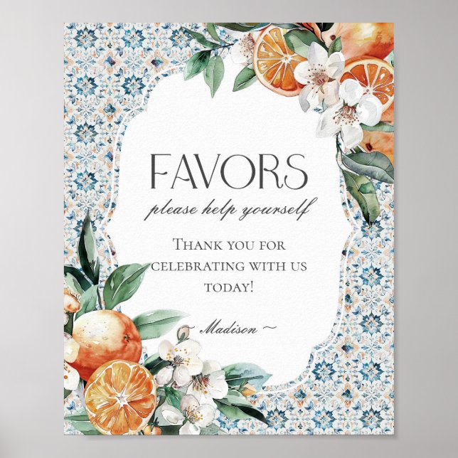 Tuscany Tile Italian Beach Coastal Favors Sign (Front)