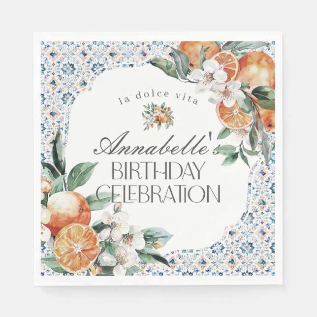 Tuscany Tile Italian Birthday Party Table Decor Napkins (Front)