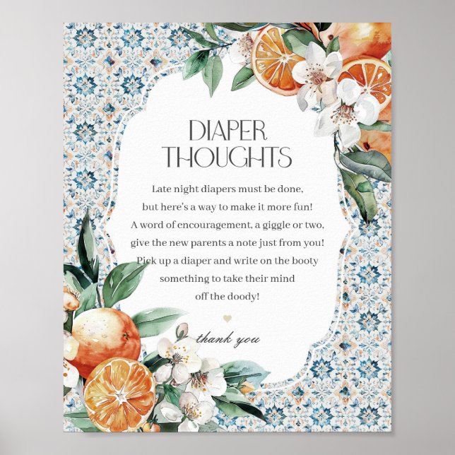 Tuscany Tile Italian Diaper Thoughts Baby Shower Poster (Front)