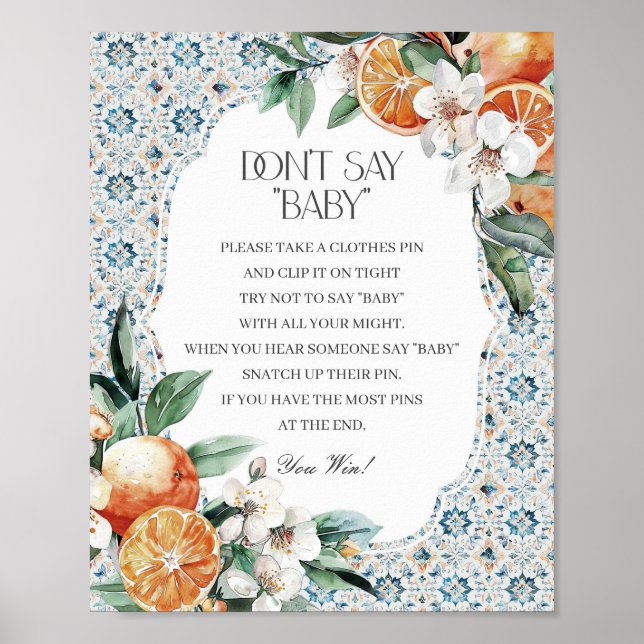 Tuscany Tile Italian Dont Say Baby Shower Game Poster (Front)