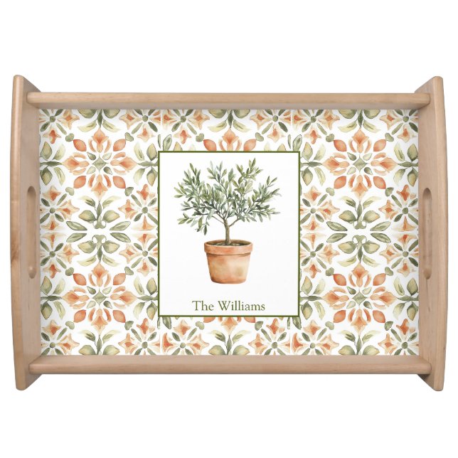 Tuscany Tile Olive Topiary Tree  Serving Tray (Front)