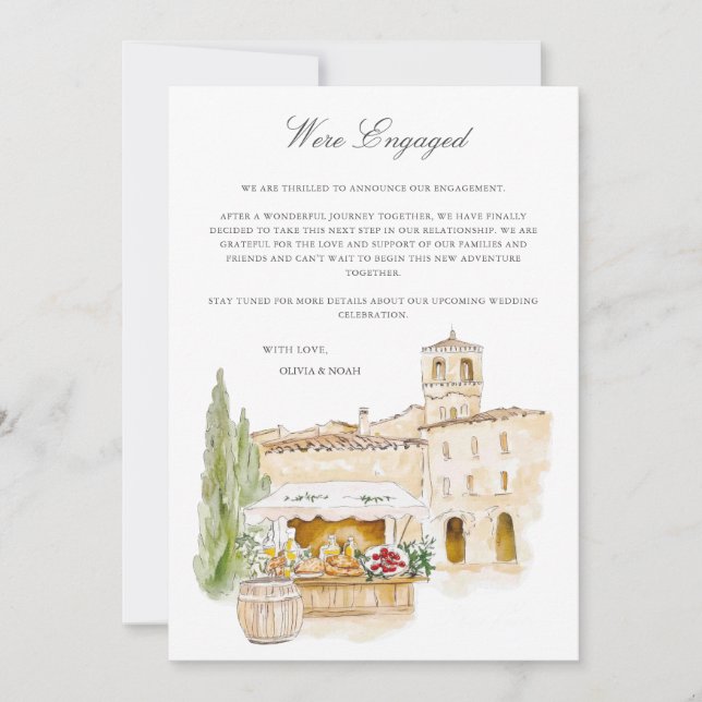 Tuscany Watercolor Engagement Announcement Card (Front)