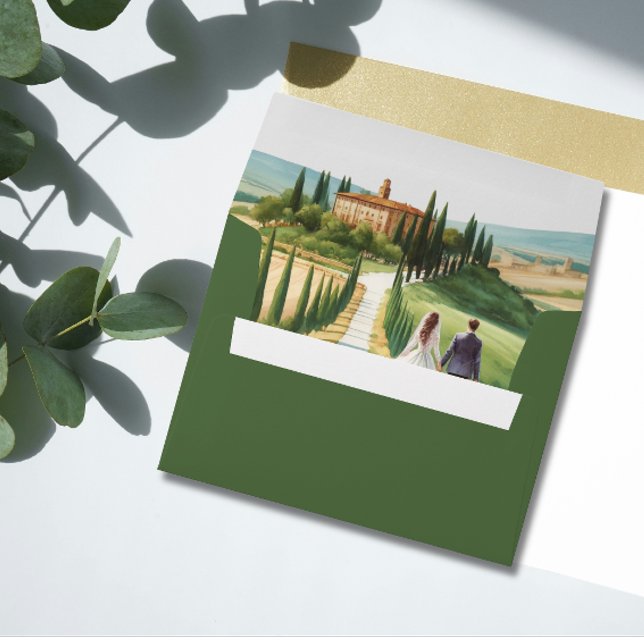 Tuscany Watercolor Illustration Skyline Wedding Envelope (Creator Uploaded)