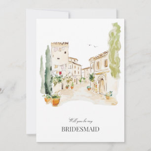 Tuscany Watercolor Italy Bridesmaid Proposal Card