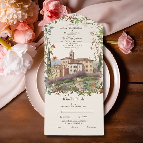 Tuscany Watercolor Italy Destination Wedding All In One Invitation
