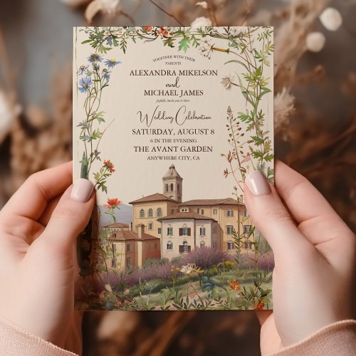 Tuscany Watercolor Italy Destination Wedding Invitation