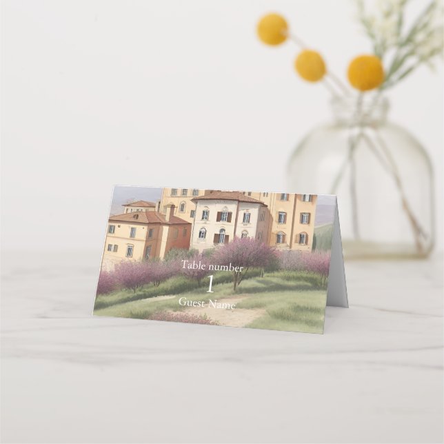 Tuscany Watercolor Italy Destination Wedding Place Card (Front)