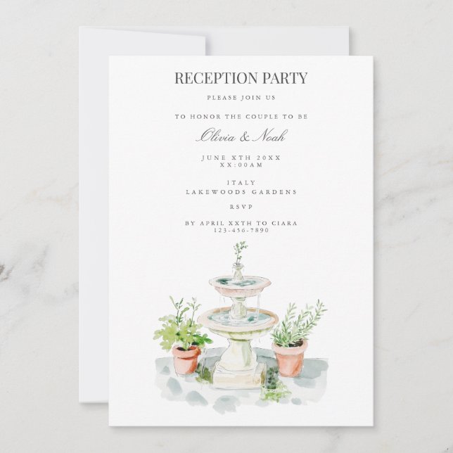 Tuscany Watercolor Italy Reception Invitation Card (Front)