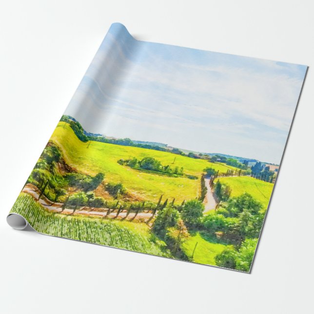 Tuscany watercolor painting #3 wrapping paper (Unrolled)