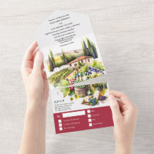 Tuscany watercolor wedding burgundy Italian winery